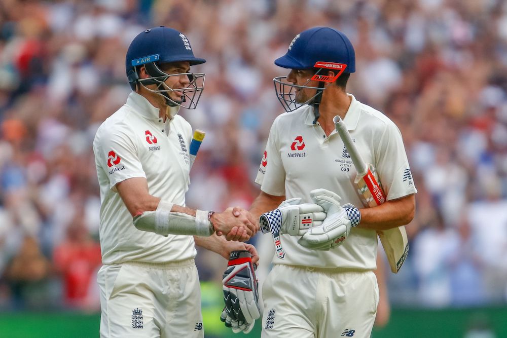 ames Anderson shakes hands with Alastair Cook, Ashes 2017 4th test