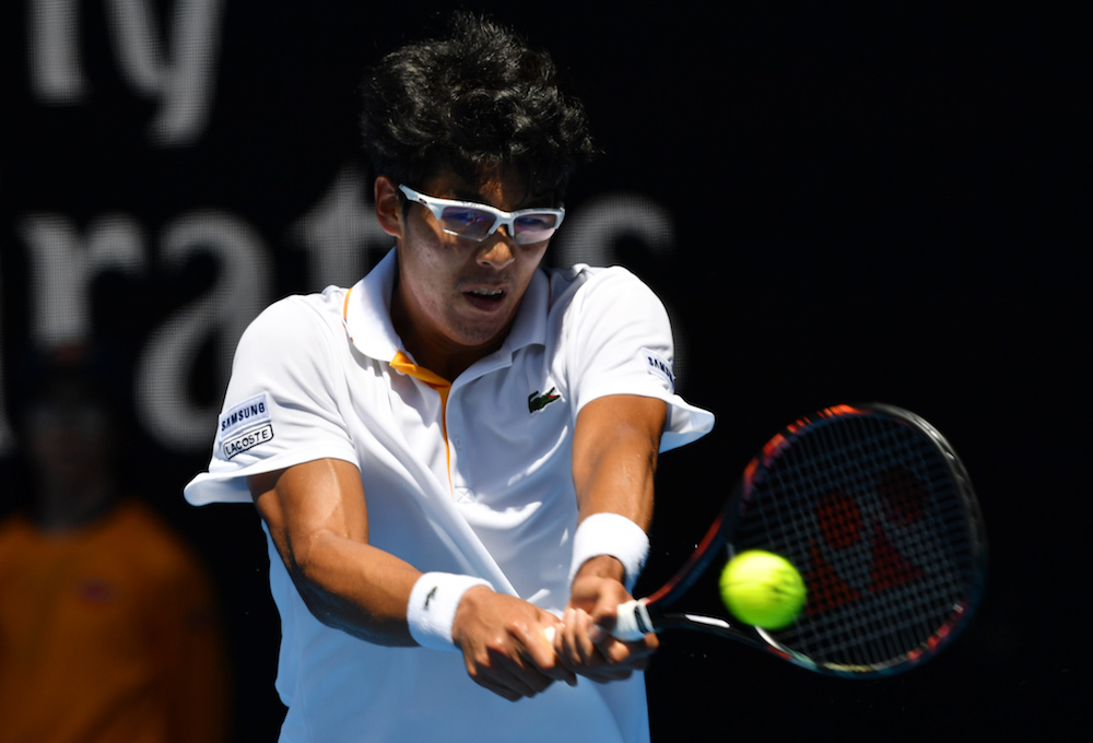 Hyeon Chung in the quarter-final of the Australian Open, 2018