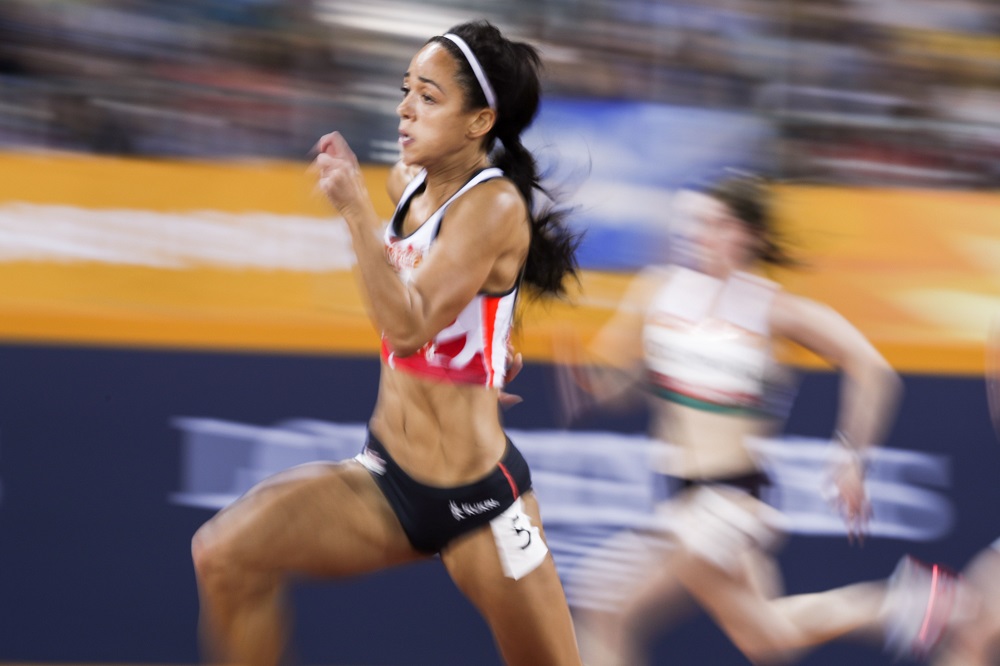 Katarina Johnson-Thompson on the way to winning Gold at the Commonwealth Games 2018