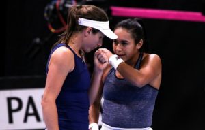 Heather Watson and Johanna Konta representing GB in the Fed Cup