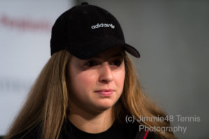 Jelena Ostapenko at her pre-tournament press conference at the Porsche Tennis Grand Prix, WTA Stuttgart 2018
