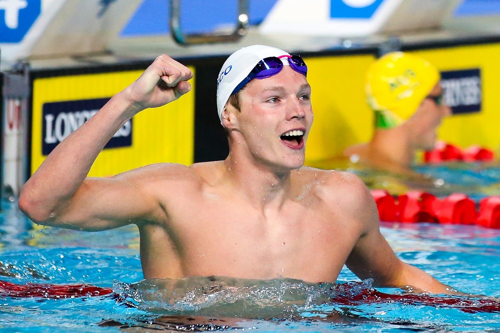Duncan Scott of Scotland wins Gold in the Men's 100m Freestyle final. Gold Coast 2018 Commonwealth Games