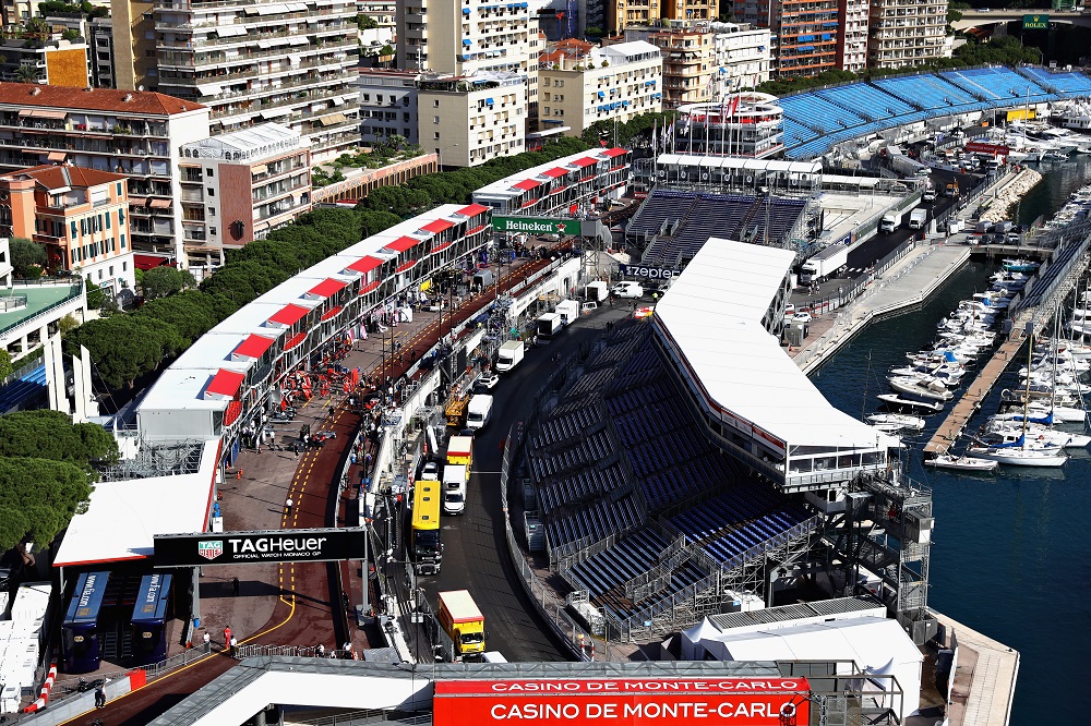 View of the Monaco Grand Prix pit lane,