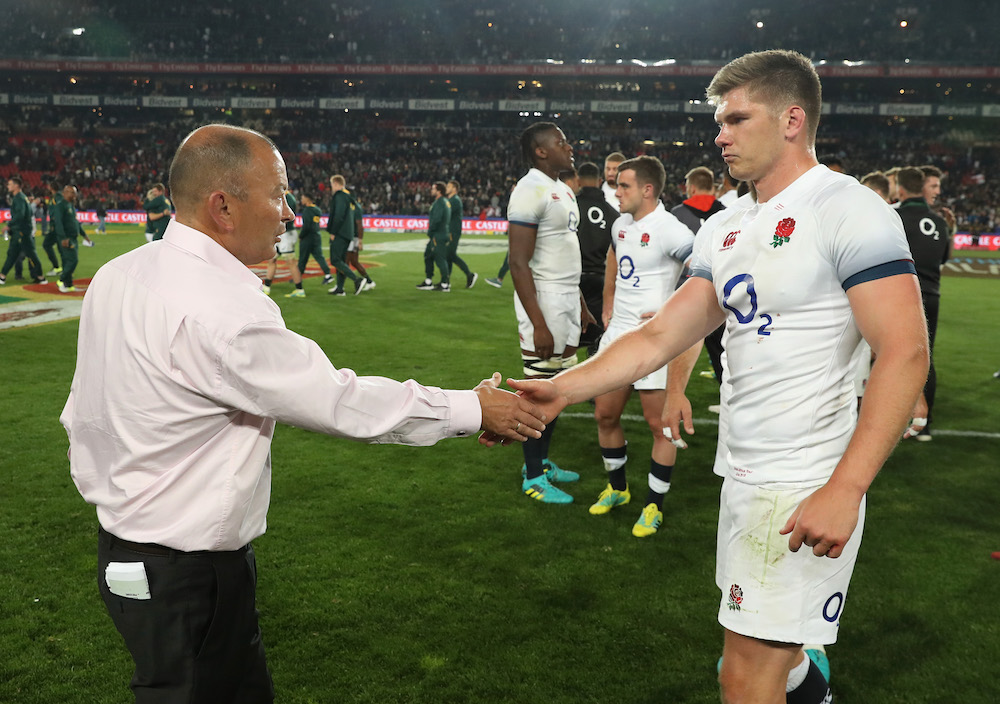 Owen Farrell and Eddie Jones after the first test in South Africa, 2018