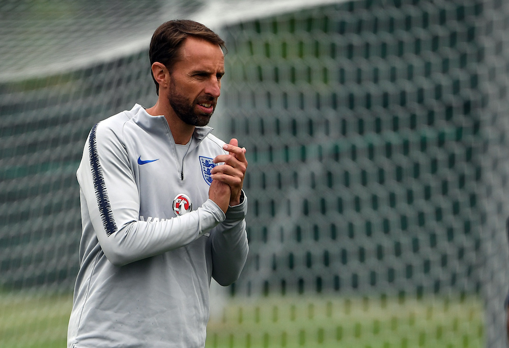 England's coach Gareth Southgate in a training session, World Cup 2018