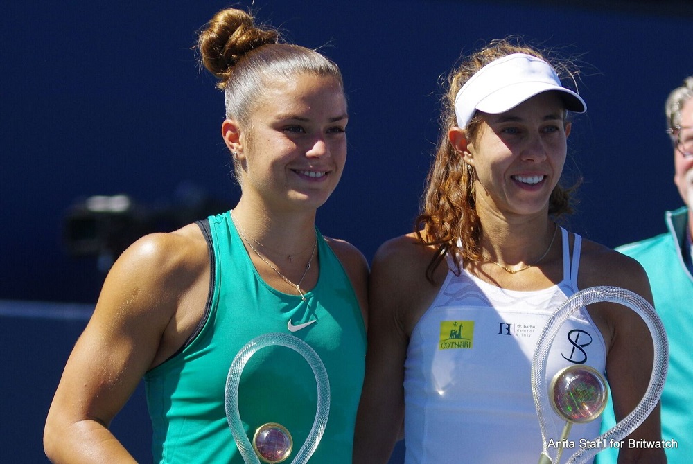 Mihaela Buzarnescu and Maria Sakkari after the final of the Mubadala Silicon Valley Classic, WTA San Jose 2018