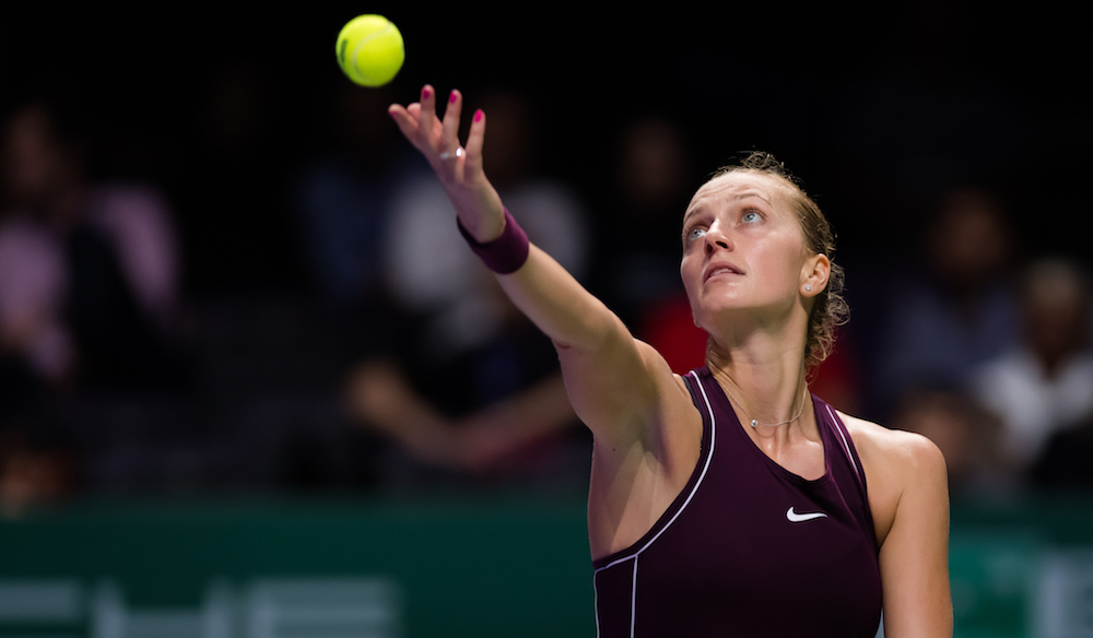 Petra Kvitova in the second round-robin match at the WTA Finals 2018, Singapore