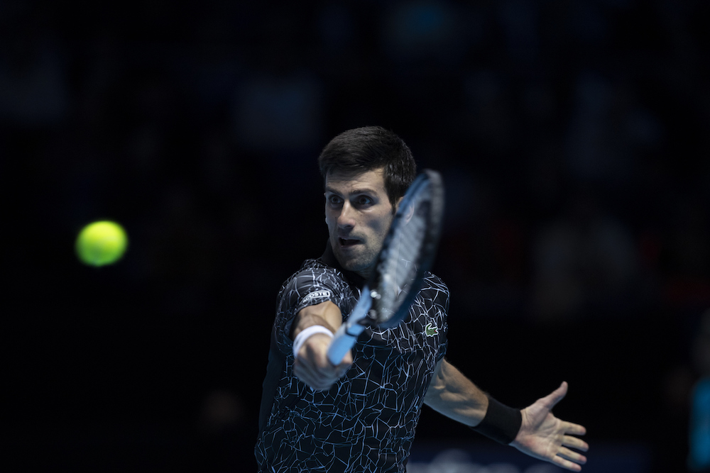 Novak Djokovic in the the first round-robin match of the ATP World Tour Finals 2018, London