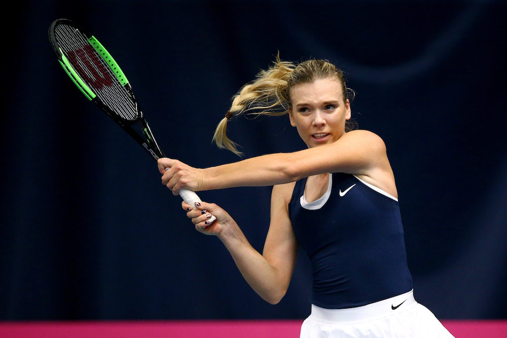 Katie Boulter in the Fed Cup tie between Great Britain and Slovenia in Bath, UK 2019