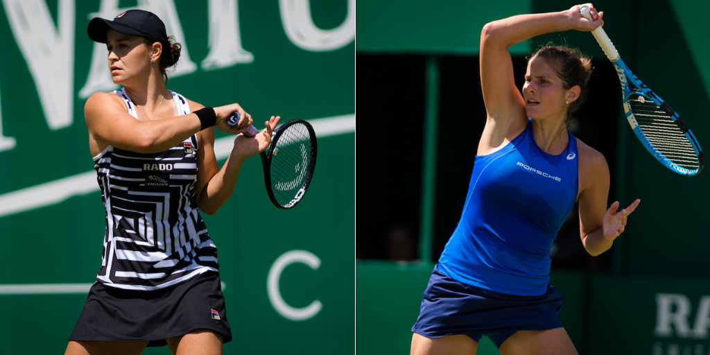 Combined photo of Nature Valley Classic finalists Ashleigh Barty (l) and Julia Goerges (r)
