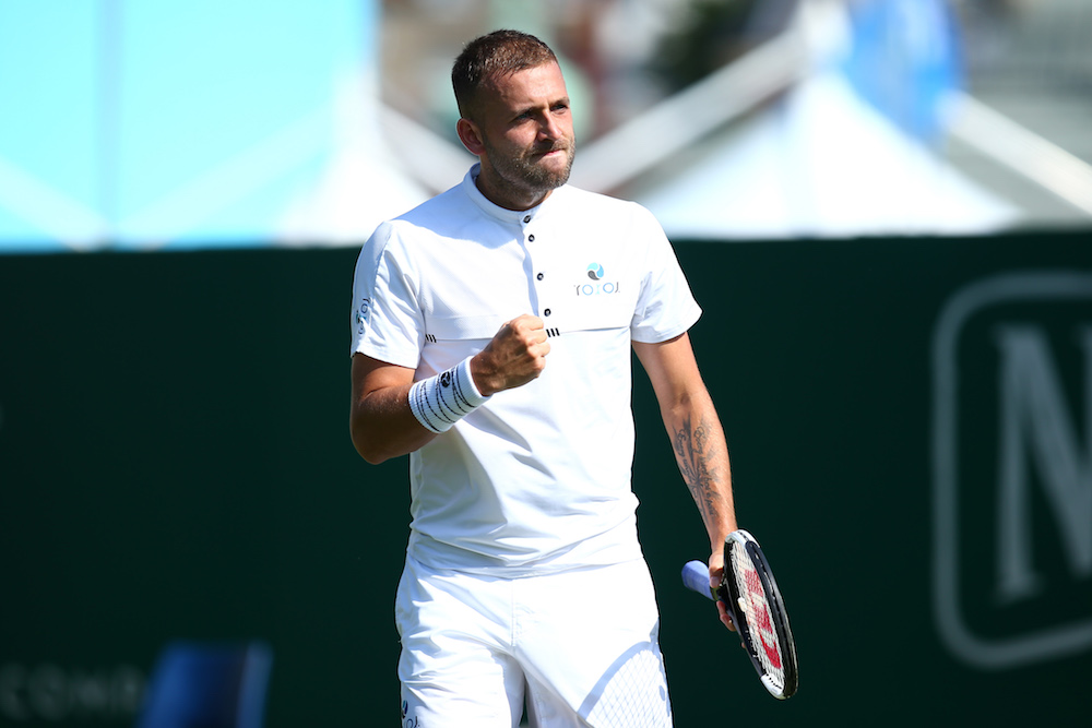 Dan Evans in the second round of the Nature Valley International , Eastbourne 2019