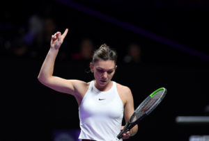 Simona Halep in her first round-robin match at the 2019 WTA Finals in Shenzhen, China