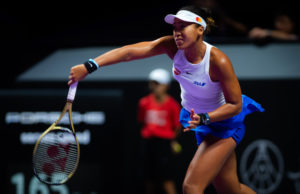 Naomi Osaka in her first round-robin match at the WTA Finals 2019 in Shenzhen, China