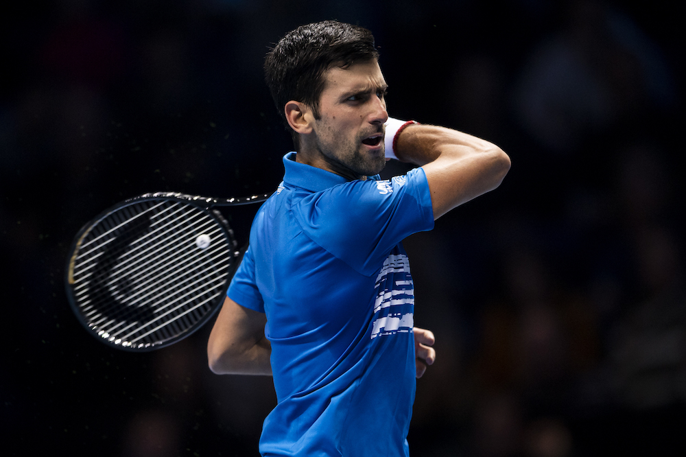 Novak Djokovic in the first round-robin match at the 2019 Nitto ATP Finals, London