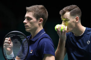 Jamie Murray and Neal Skupski in the deciding doubles rubber against the Netherlands at the 2019 Davis Cup Finals, Madrid