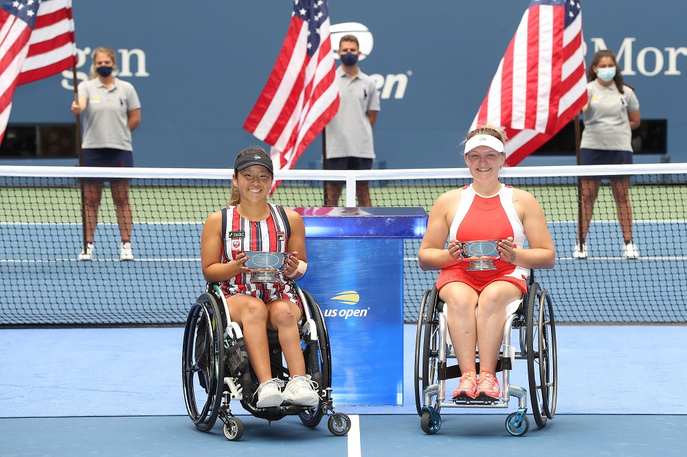 Jordanne Whiley & Yui Kamiji win the Women's Wheelchair Doubles title at the 2020 US Open in New York, USA
