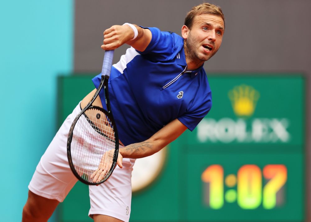 Dan Evans in the first round of the 2021 Mutua Madrid Open, Spain