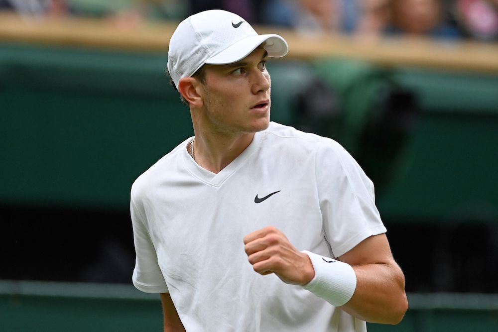 Jack Draper in the first round of 2021 Wimbledon, London, UK