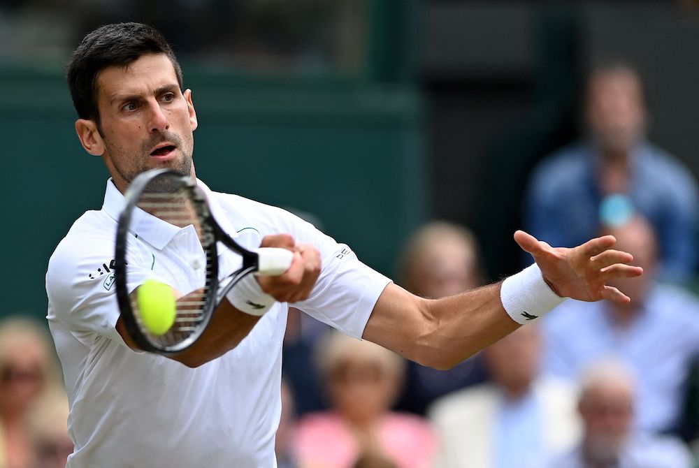 Novak Djokovic in the quarter-final of Wimbledon 2021, London, UK