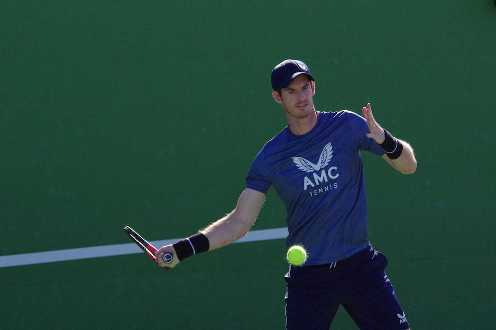Andy Murray practicing at the 2021 BNP Paribas Open in Indian Wells, USA