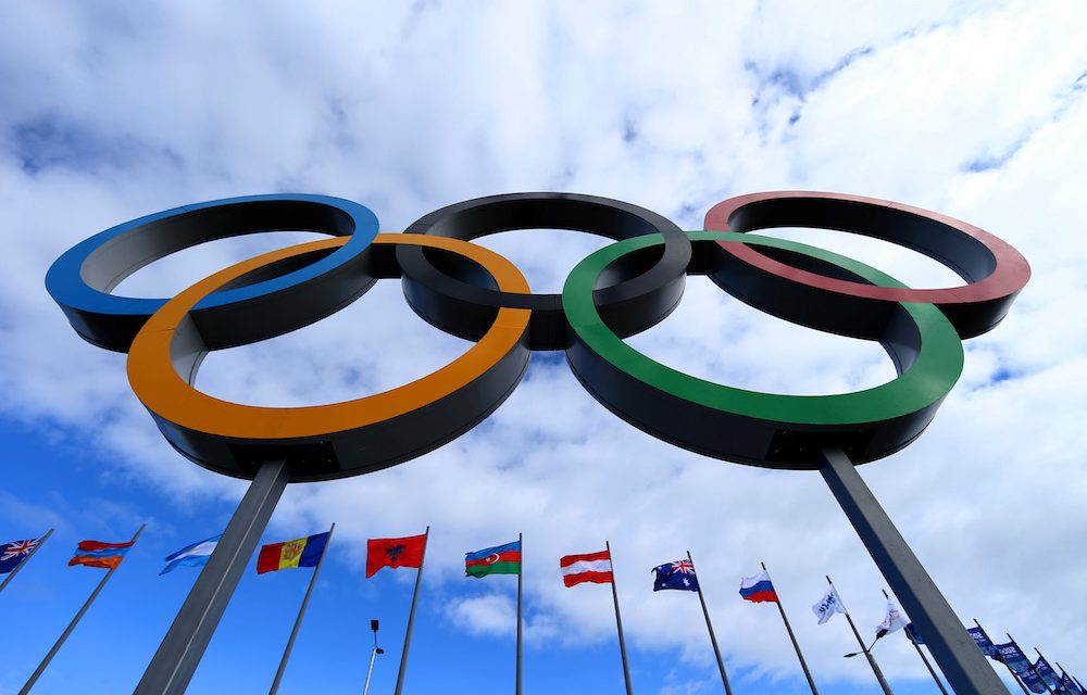 Winter Olympic Rings and Flags