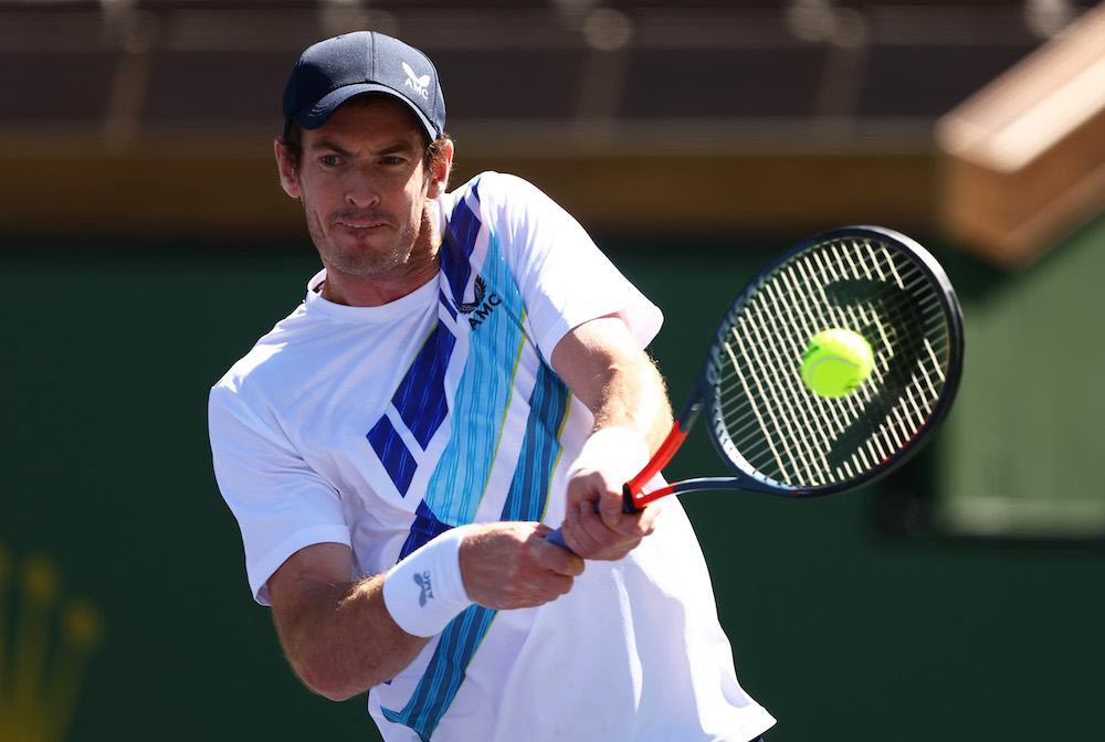 Andy Murray in the first round of the BNP Paribas Open in Indian Wells, California, USA