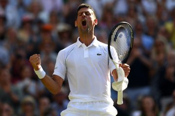Novak Djokovic in the semi-final of Wimbledon 2022, London, UK