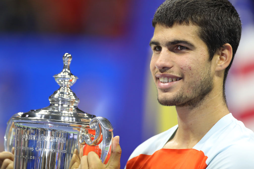Carlos Alcaraz with the US Open Trophy, New York