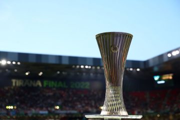 General view of the UEFA Europa Conference League Trophy