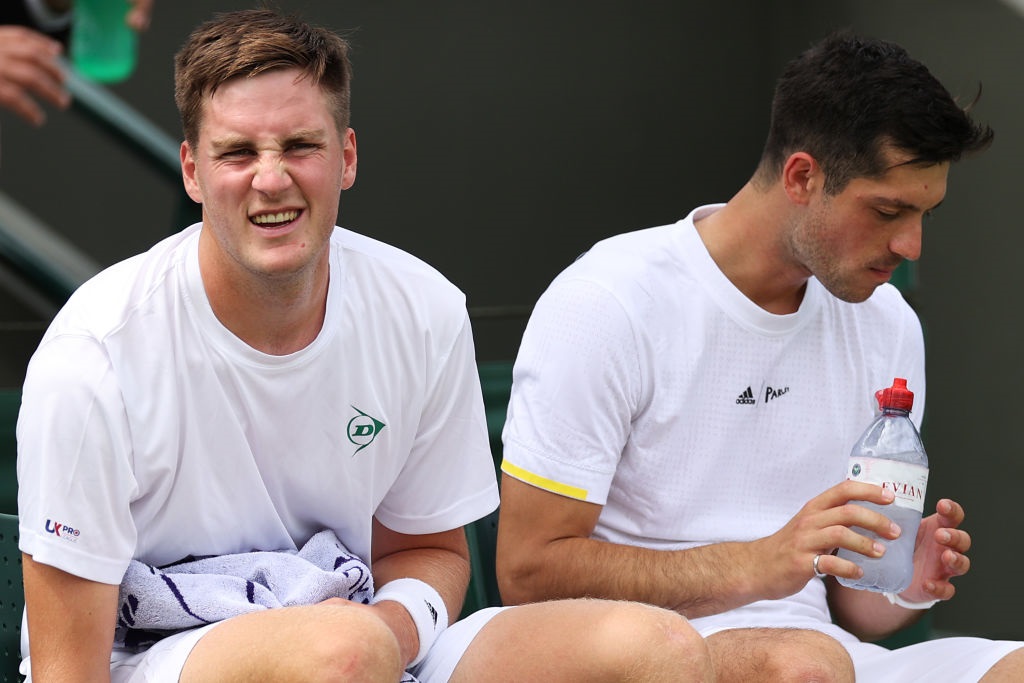 Henry Patten (l) & Julian Cash (r) in the first round of the men's doubles, Wimbledon 2022