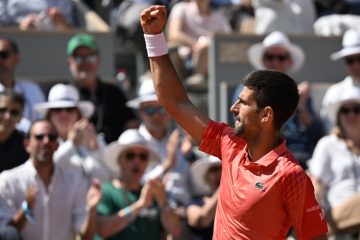 Novak Djokovic inthe first round of Roland Garros 2023, Paris, France