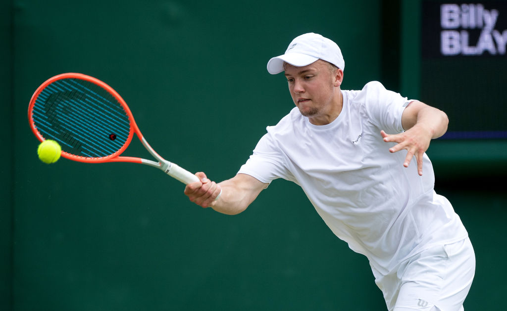 Billy Blaydes in the first round of the Boys Singles at Wimbledon 2021, London, UK