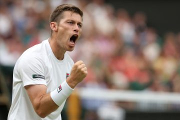 Neal Skupski in the final of the men's doubles at Wimbledon 2023, UK